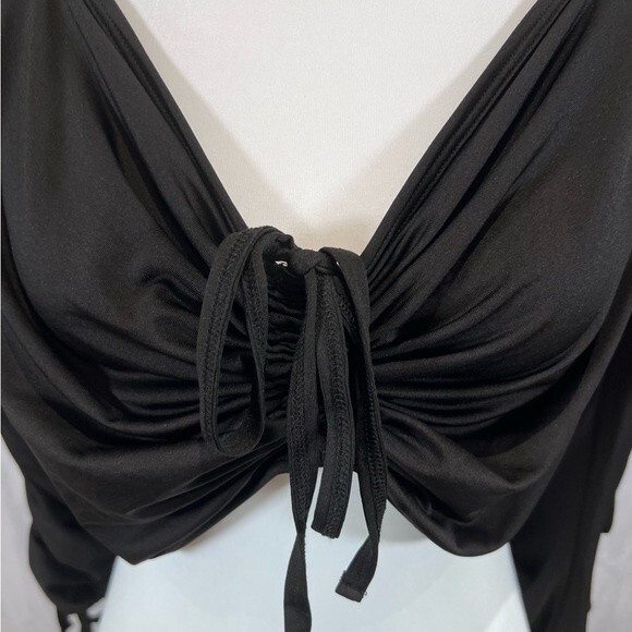 Elegant Moments long ruched tie sleeve sexy black crop top size XL - Picture 5 of 9